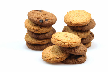 Chocolate chip cookies isolated on white background. Sweet biscuits.