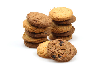 Chocolate chip cookies isolated on white background. Sweet biscuits.