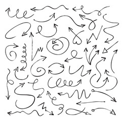 Set of black drawing Arrows. Vector Illustration.