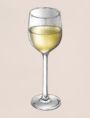 Hand drawn white wine glass