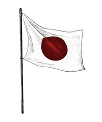 Hand drawn japanese flag with pole