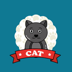 cute portrait cartoon pet cat label vector illustration