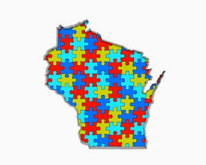 Wisconsin WI Puzzle Pieces Map Working Together 3d Illustration