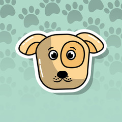 pet dog animal head cartoon with paws print background vector illustration