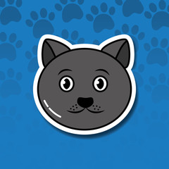 cartoon pet cat animal head and print paws background vector illustration