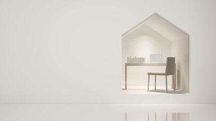 Furniture shop 3d rendering white background - Triangle space minimal style  	