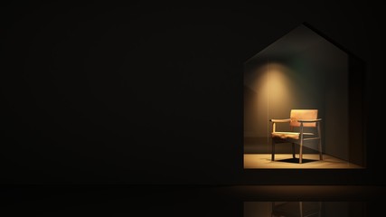 Furniture shop 3d rendering black background - Triangle space minimal japanese	