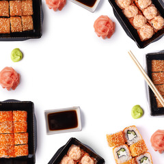 background of delivere maki sushi with copy space