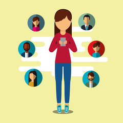 young woman using smartphone people social media vector illustration