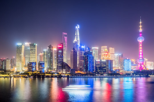 shanghai skyline in evening