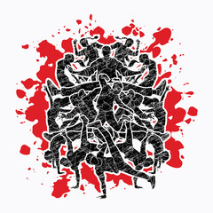 Group of people dancing, Street dance action, Dance together designed on splatter ink background graphic vector