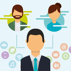 man character connecting people social media vector illustration