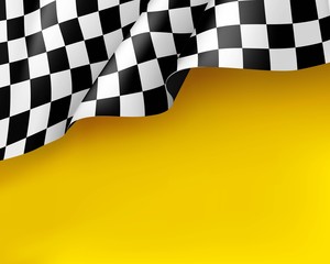 Symbol racing canvas realistic yellow background. Flag upright, sign marking start and finish. Vector illustration