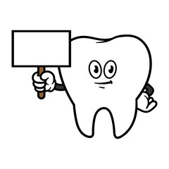 Cartoon Tooth Character Holding Blank Sign