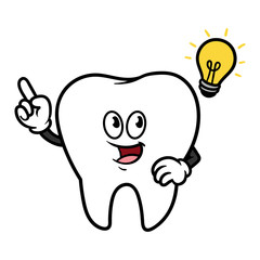Cartoon Tooth Character With Idea