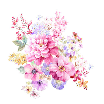 Colorful watercolor flowers