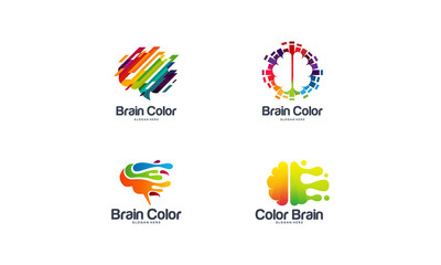 Fototapeta na wymiar Collection of Brain Logo designs template, Colorful Brain logo designs concept vector