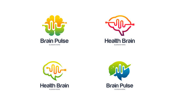 Collection of Health Brain logo designs concept vector, Brain Pulse logo, Brain Vibe logo template vector