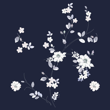Elegant watercolor twigs flowers © yang