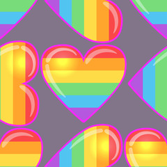 Rainbow hearts. Gay pride flag colored colored hearts seamless pattern. Trendy stylish texture. Repeating colorful tile, artwork for print and textiles. Isolated vector illustration.