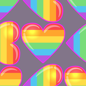 Rainbow hearts. Gay pride flag colored colored hearts seamless pattern. Trendy stylish texture. Repeating colorful tile, artwork for print and textiles. Isolated vector illustration.
