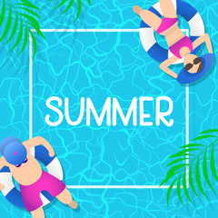 summer time background design with pool blue water