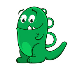 cartoon cute green monster, vector illustration