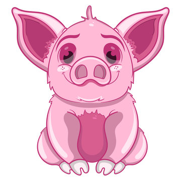 pretty pink piggy, cartoon vector illustration