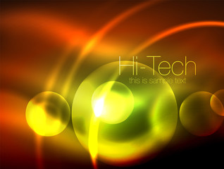 Blurred neon glowing circle, hi-tech modern bubble template, techno glowing glass round shapes or spheres. Geometric abstract background