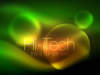 Blurred neon glowing circle, hi-tech modern bubble template, techno glowing glass round shapes or spheres. Geometric abstract background