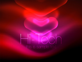 Blurred arrows in dark space. Neon pointers, glass glossy design, abstract shiny techno background, web banner