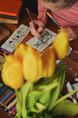 00:18 | 00:19 1×  female artist painter painting a picture of a easter bunny