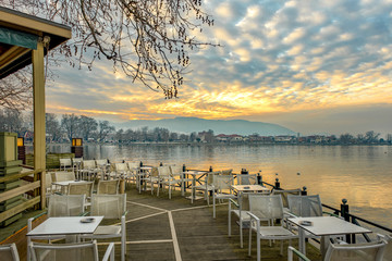 View to the lake Pamvotis in Ioannina city, Greece