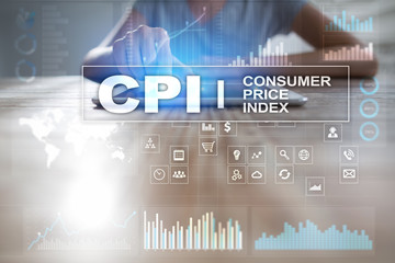 CPI. Consumer price index concept on virtual screen.