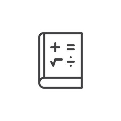 Mathematics book outline icon. linear style sign for mobile concept and web design. Math education simple line vector icon. Symbol, logo illustration. Pixel perfect vector graphics