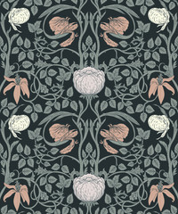 Floral vintage seamless pattern for retro wallpapers. Enchanted Vintage Flowers. Arts and Crafts movement inspired. - 201304842