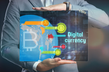 Crypto-currency,  Bitcoin internet virtual money. Currency Technology Business Internet Concept.