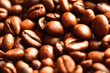 Close-up of brown roasted coffee beans