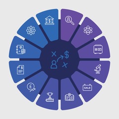 business, money, education Infographic Circle outline Icons Set. Contains such Icons as  management,  banner,  school,  label,  security, audio,  book, sale and more. Fully Editable. Pixel Perfect..