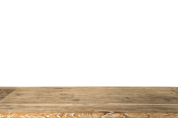 Empty wooden table for display product isolated on white background.