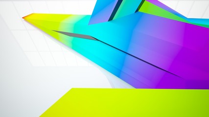 Abstract white and colored gradient  interior multilevel public space with window. 3D illustration and rendering.