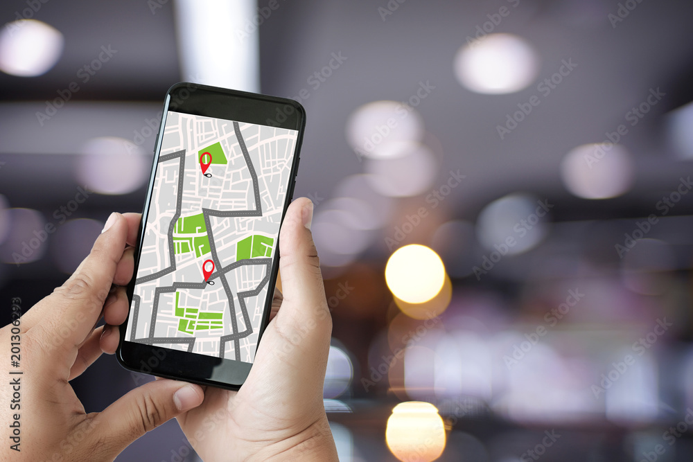 Poster gps map to route destination network connection location street map with gps icons navigation