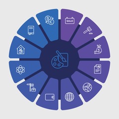 business, money, education Infographic Circle outline Icons Set. Contains such Icons as  law,  finance, business,  money, sale,  report,  connection,  vector and more. Fully Editable. Pixel Perfect..
