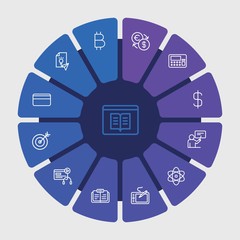 business, money, education Infographic Circle outline Icons Set. Contains such Icons as  tutor,  arrow, atm, technology, center,  finance,  currency,  sign and more. Fully Editable. Pixel Perfect..