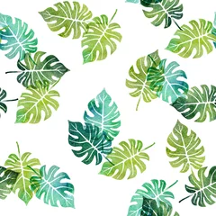 Fototapete Tropische Pflanzen watercolor seamless pattern with tree leaves