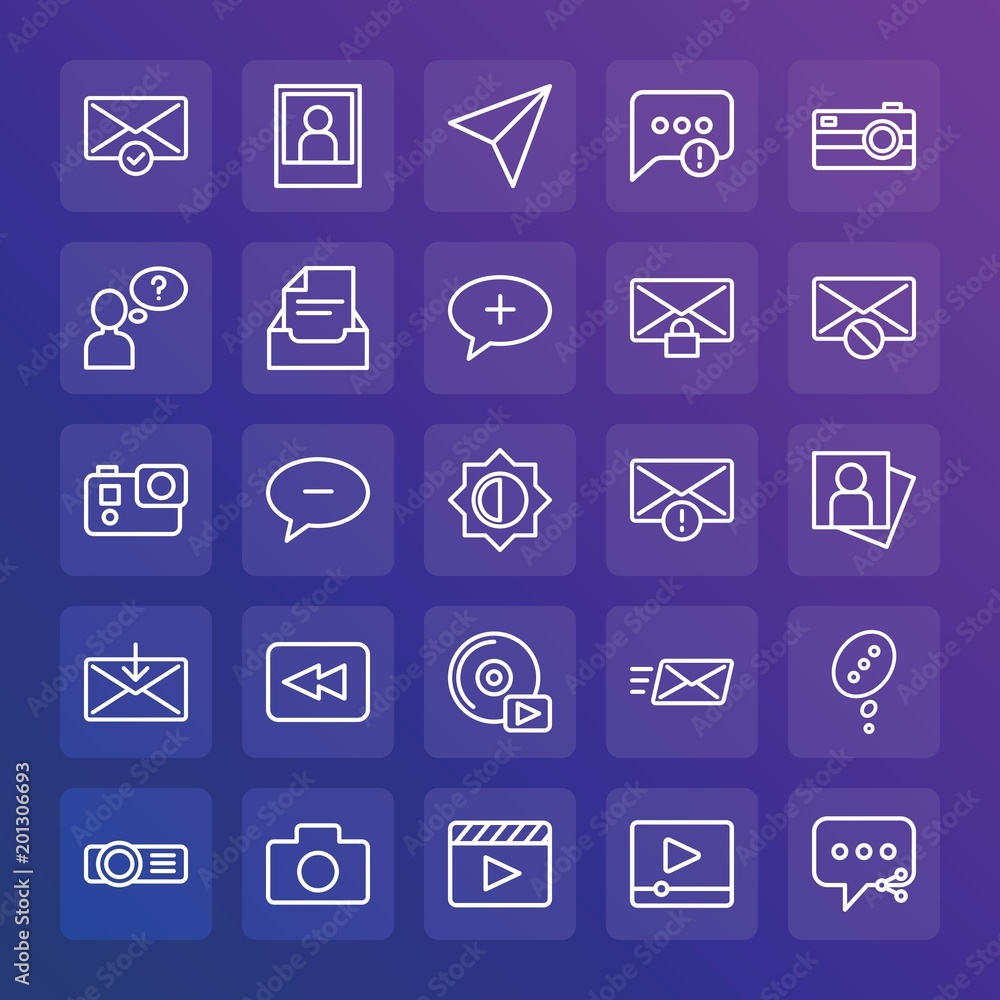 Poster modern simple set of chat and messenger, video, photos, email vector outline icons. ..contains such 