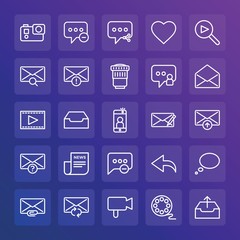 Modern Simple Set of chat and messenger, video, photos, email Vector outline Icons. ..Contains such Icons as  update,  theater, letter and more on gradient background. Fully Editable. Pixel Perfect.