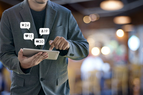 Contact us  sms media man use  smart phone social media network pop notification icons