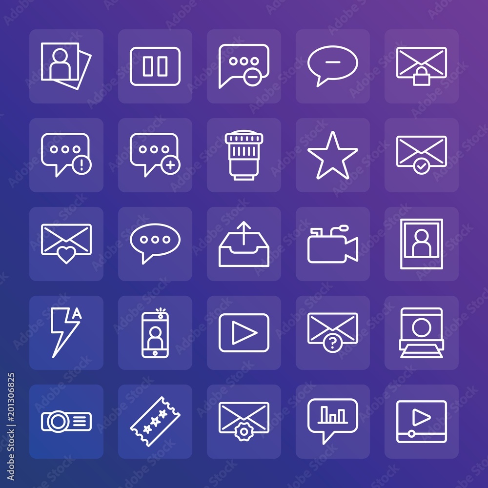 Poster modern simple set of chat and messenger, video, photos, email vector outline icons. ..contains such 