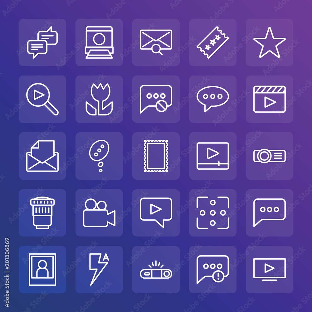 Poster Modern Simple Set of chat and messenger, video, photos, email Vector outline Icons. ..Contains such Icons as  message,  speech,  problem and more on gradient background. Fully Editable. Pixel Perfect.